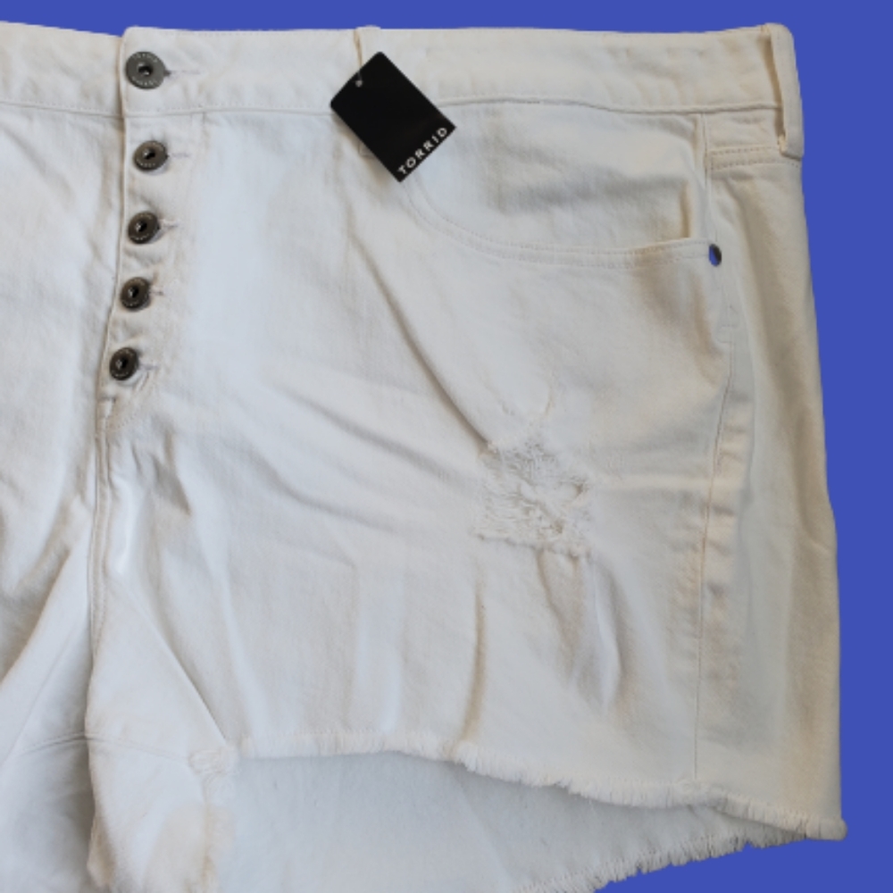 Torrid plus vintage stretch denim high rise distressed shorts, 26/ 49", … - Picture 8 of 15